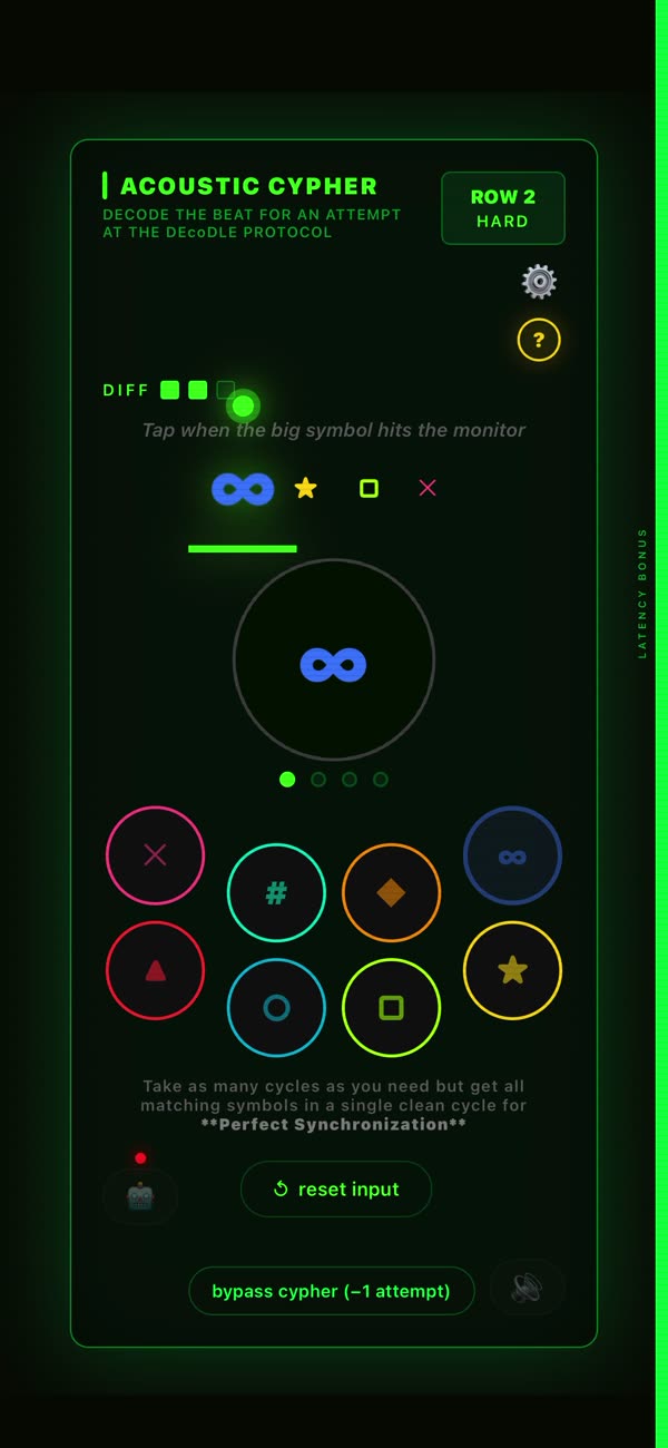 Acoustic Cypher Classic — static center monitor and eight-symbol keyboard