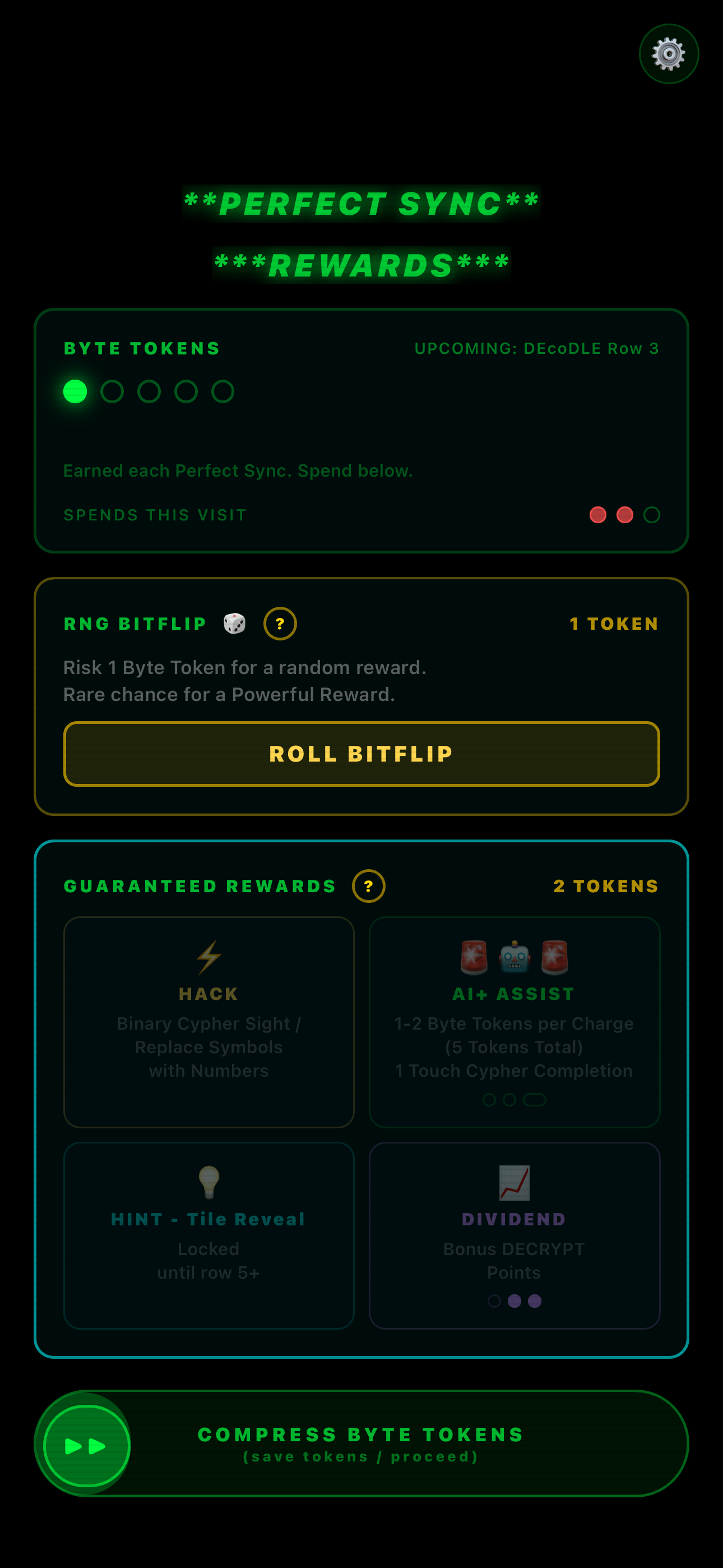 Perfect Sync reward selection screen
