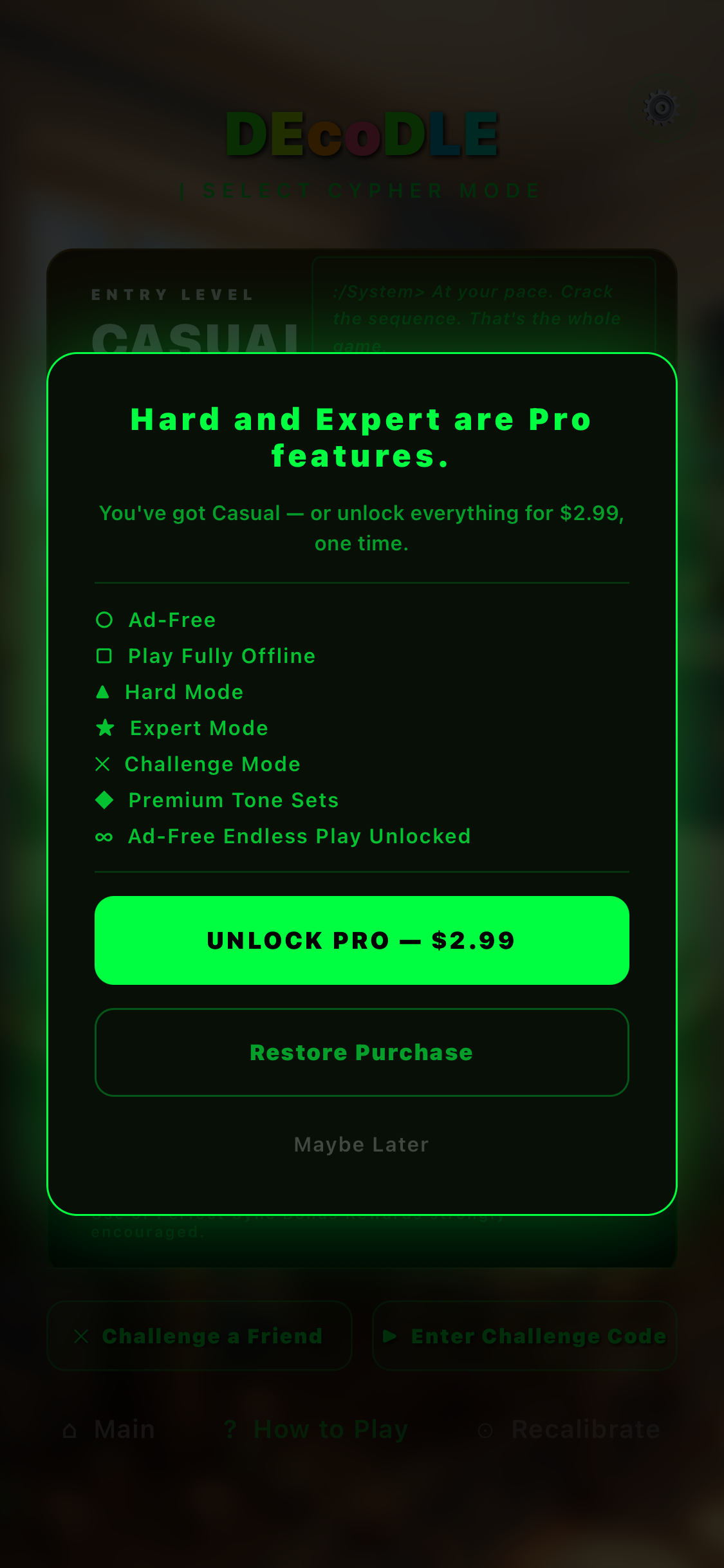 In-app purchase screen — PRO upgrade $2.99